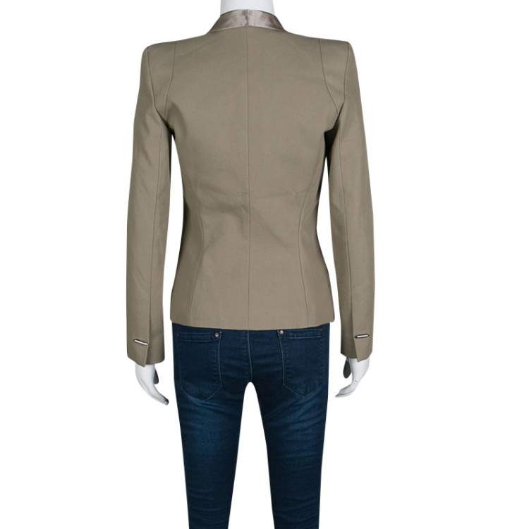 Pre Owned Barbara Bui Khaki Cotton Satin Trim Tailored Blazer S