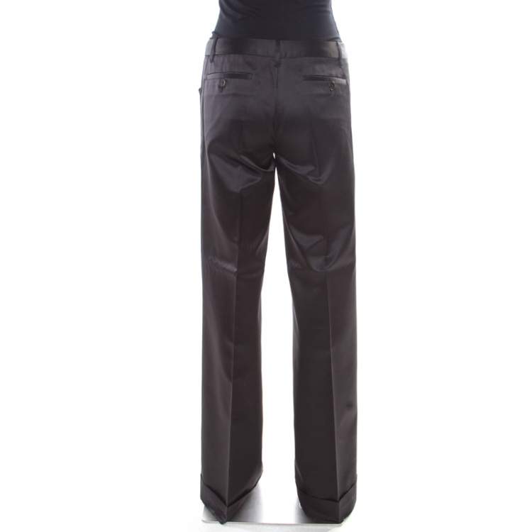 Pre Owned Barbara Bui Black Silk Wool Blend Pinstriped Wide Leg Trousers M