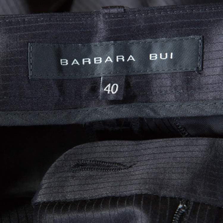 Pre Owned Barbara Bui Black Silk Wool Blend Pinstriped Wide Leg Trousers M
