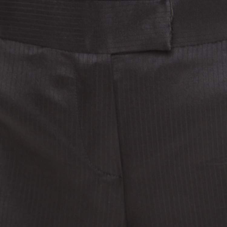 Pre Owned Barbara Bui Black Silk Wool Blend Pinstriped Wide Leg Trousers M