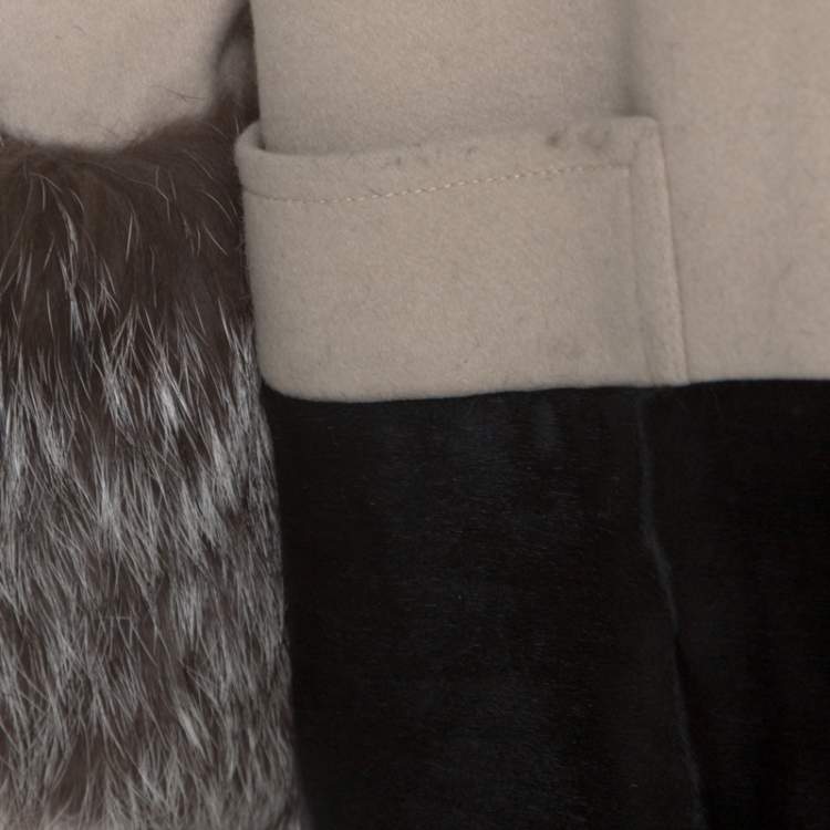 Pre Owned Barbara Bui Bicolor Cashmere Wool and Calf Hair Paneled Long Coat M