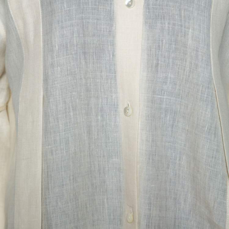 Pre Owned Barbara Bui Cream Linen Slit Detail Button Front Tunic M