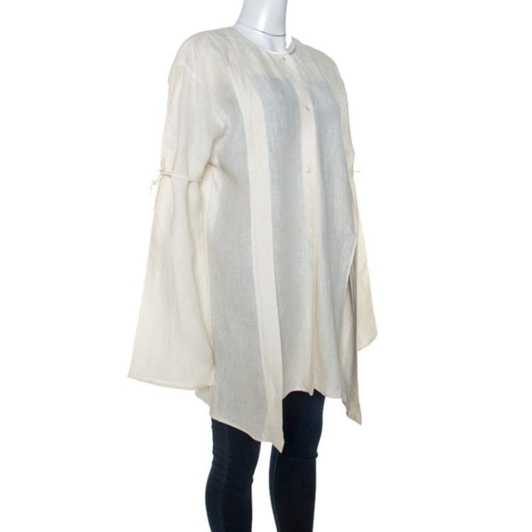 Pre Owned Barbara Bui Cream Linen Slit Detail Button Front Tunic M