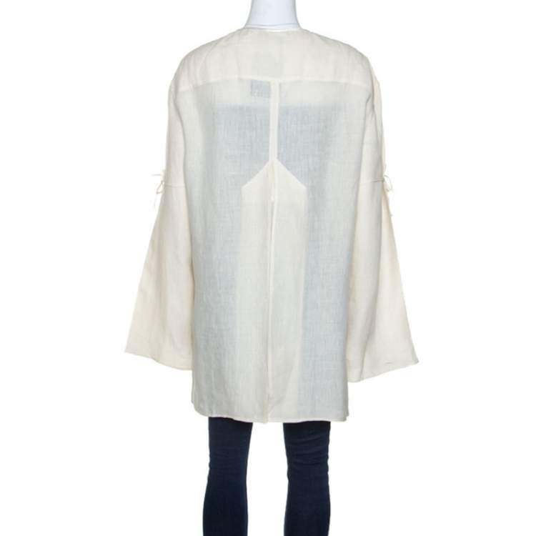 Pre Owned Barbara Bui Cream Linen Slit Detail Button Front Tunic M