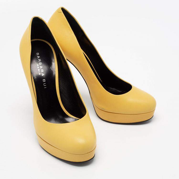 Pre Owned Barbara Bui Yellow Leather Platform Pumps Size 38