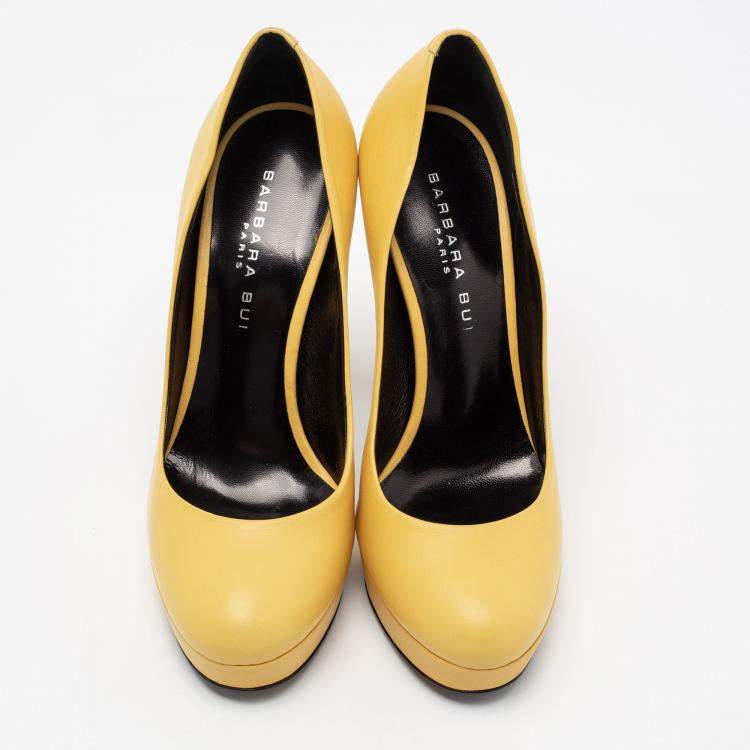 Pre Owned Barbara Bui Yellow Leather Platform Pumps Size 38