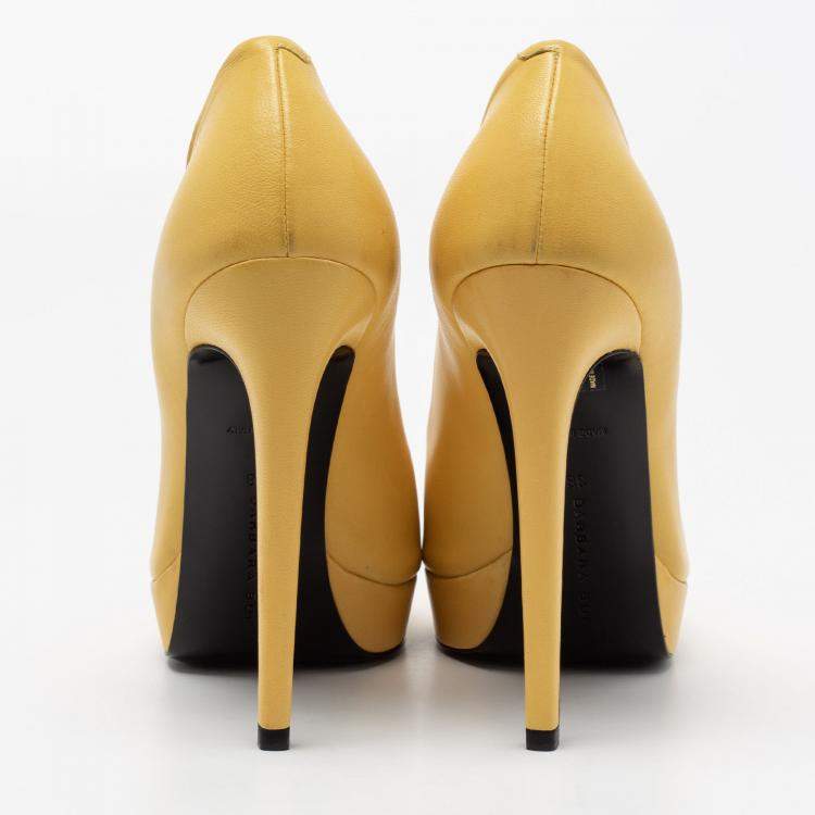 Pre Owned Barbara Bui Yellow Leather Platform Pumps Size 38