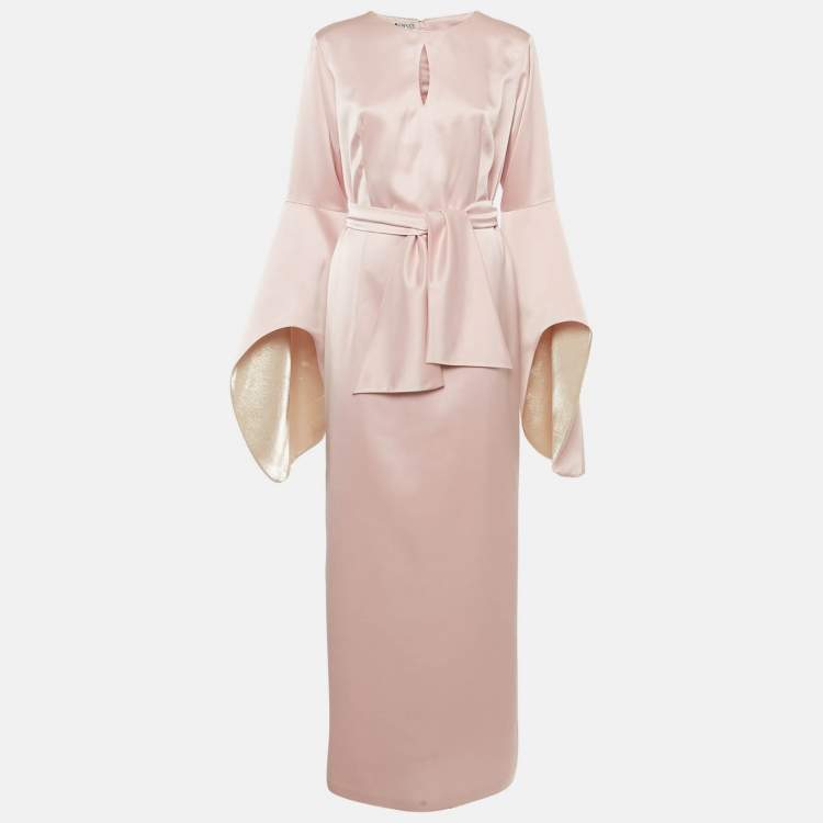 Pre Owned Baruni Pink Satin Sleeve Detail Belted Alchemilla Maxi Dress XL