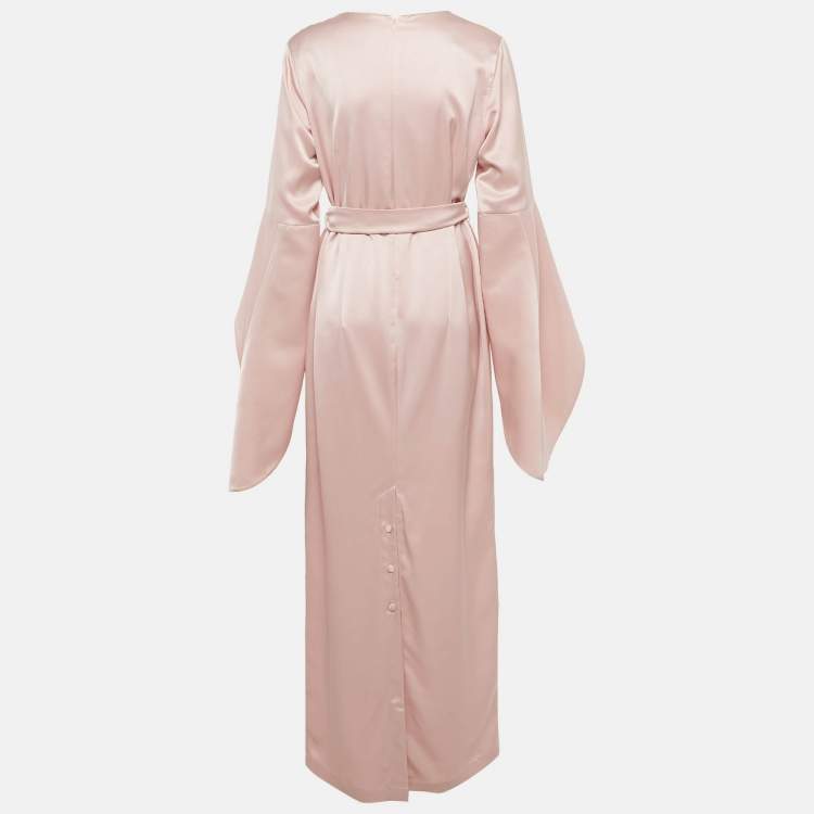 Pre Owned Baruni Pink Satin Sleeve Detail Belted Alchemilla Maxi Dress XL