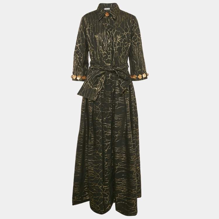 مملوكة مسبقًا Baruni Black /Gold Pattered Cotton & Lurex Zinnia Maxi Dress XL