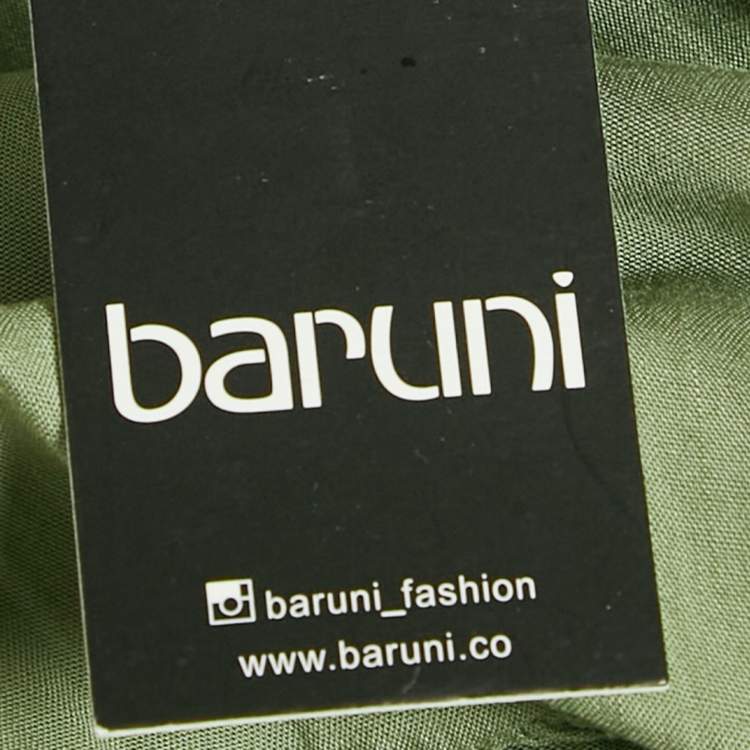 Pre Owned Baruni Green Crepe Shimmer Shirt Maxi Dress M