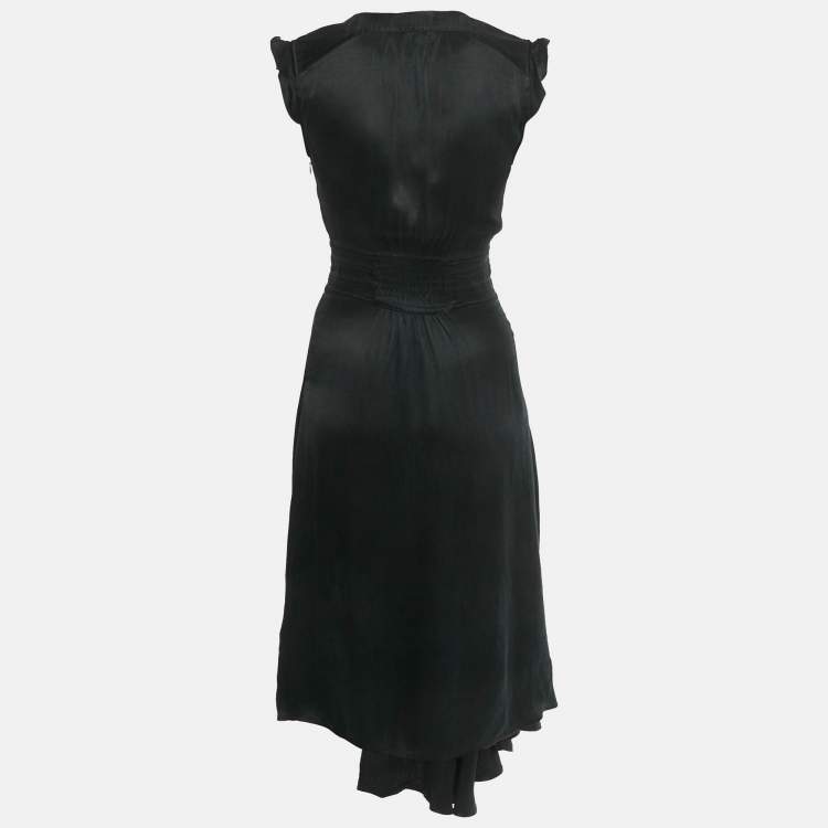 Pre Owned فساتين BA&SH حرير أسود بفتحة أمامية طويلة (ميدي) مقاس صغير جدًا (إكس صغير)