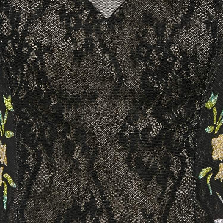 Pre Owned Basix Black Label Floral Embellished Tulle Gown M