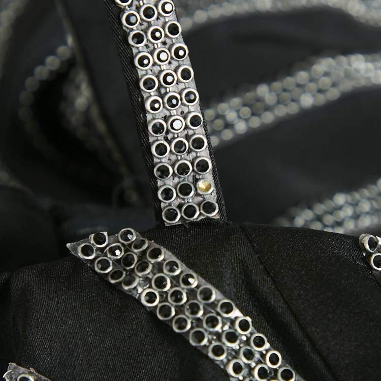 Pre Owned Basix Black Embellished Crepe Cold-Shoulder Gown M