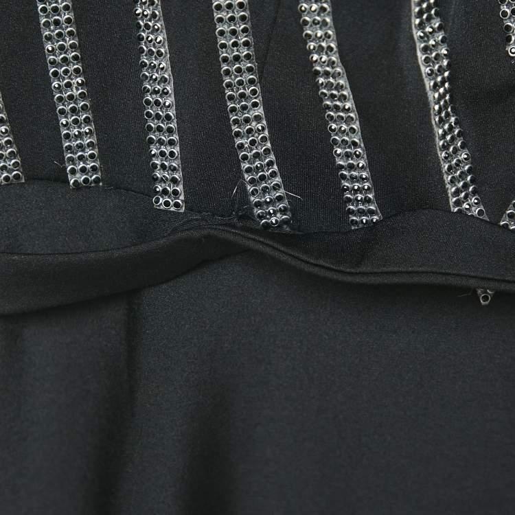 Pre Owned Basix Black Embellished Crepe Cold-Shoulder Gown M