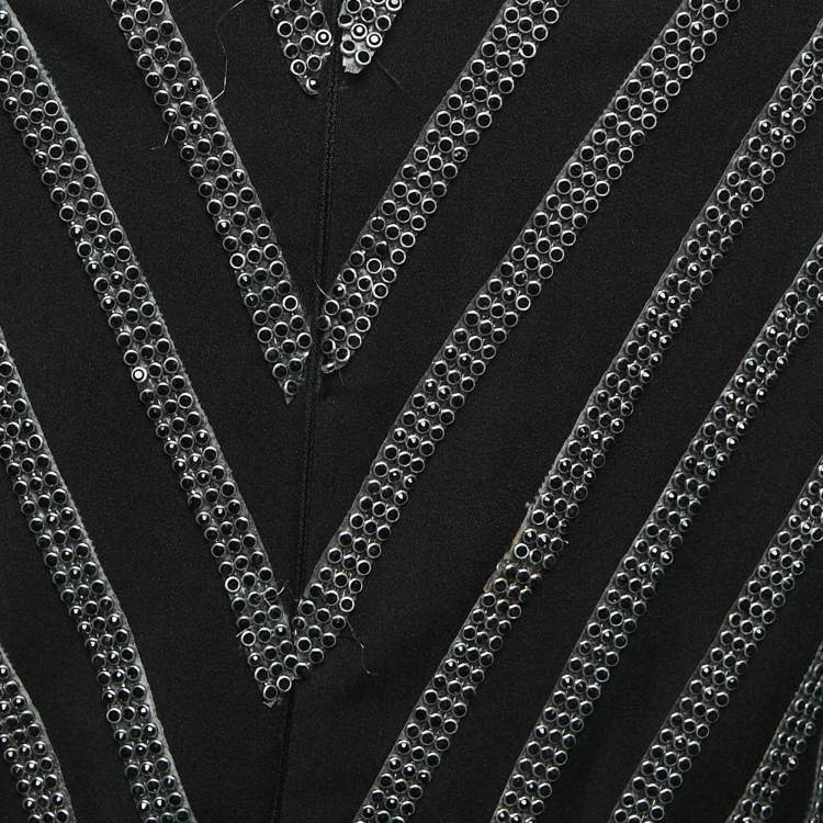 Pre Owned Basix Black Embellished Crepe Cold-Shoulder Gown M