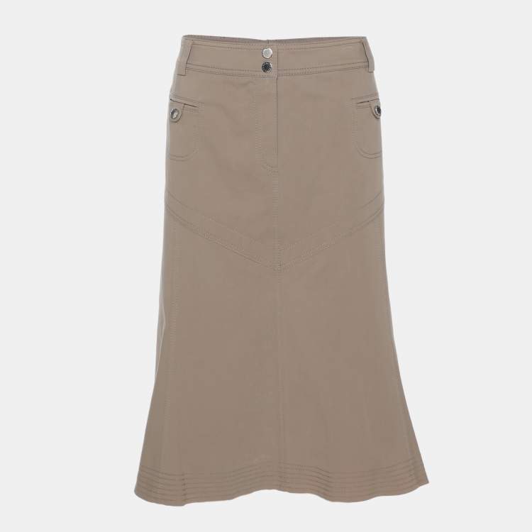 Pre Owned Weekend by Basler Khaki Stretch Cotton Midi Skirt XXL