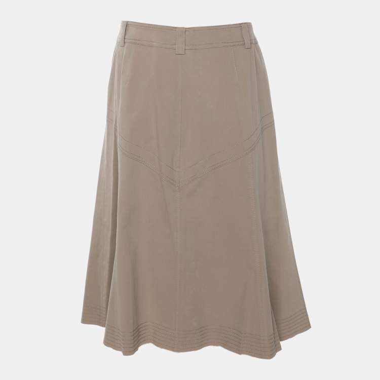 Pre Owned Weekend by Basler Khaki Stretch Cotton Midi Skirt XXL