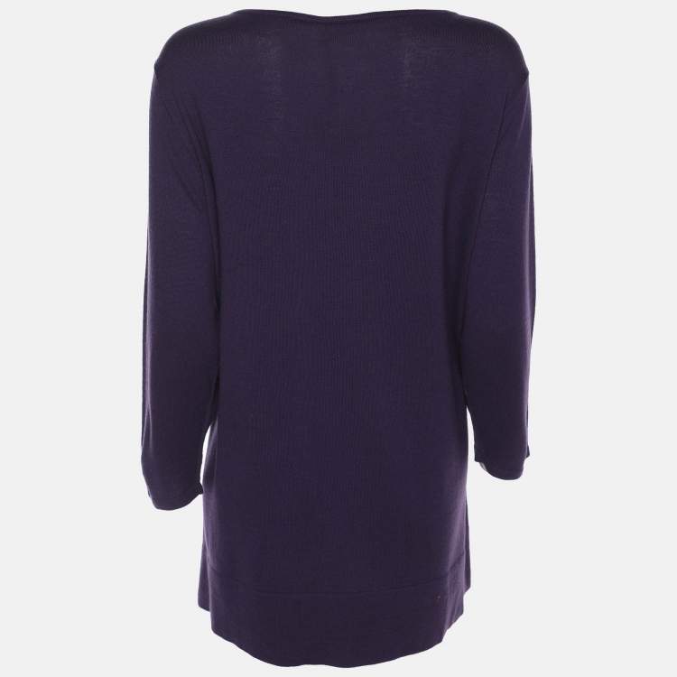 Pre Owned Basler Purple Stretch Knit Diamond Crystal Embellished Sweater XL