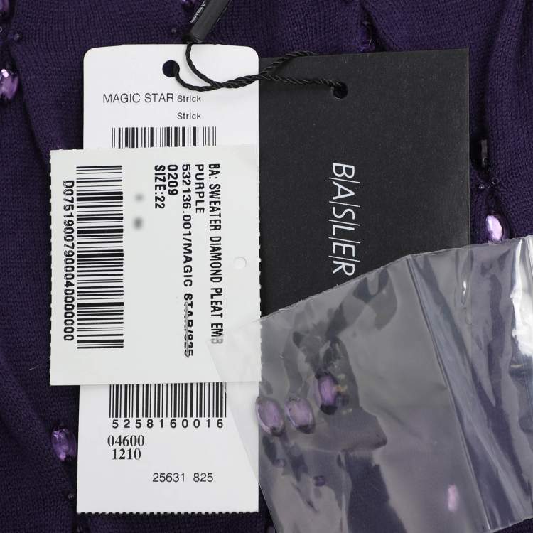 Pre Owned Basler Purple Stretch Knit Diamond Crystal Embellished Sweater XL