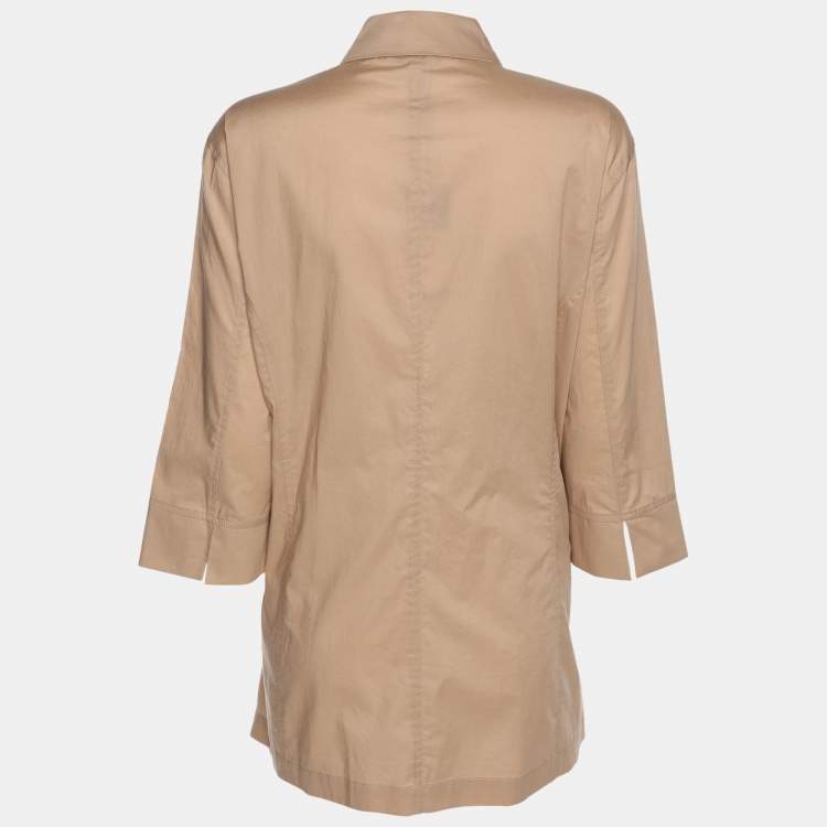 Pre Owned Basler Beige Satin Zip Up Long Sleeve Shirt L