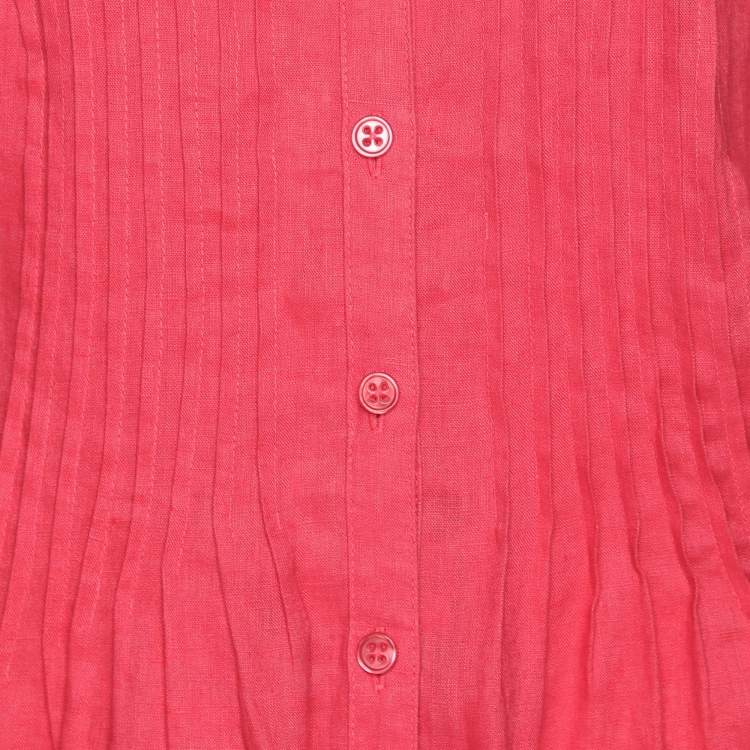 Pre Owned Basler Red Linen Pintuk Plain Long Sleeve Shirt L