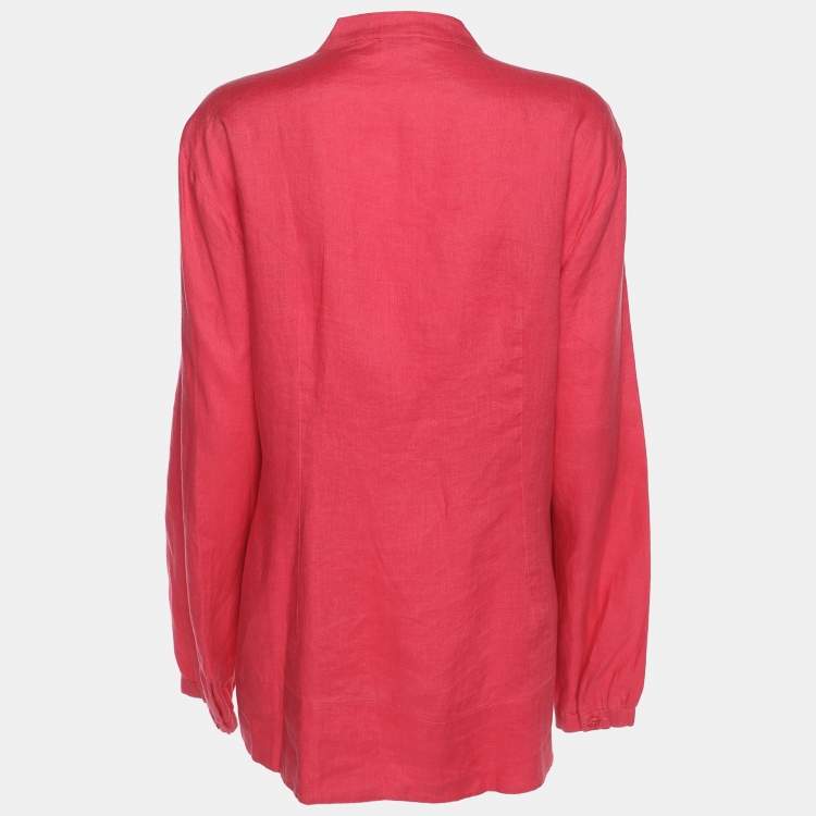 Pre Owned Basler Red Linen Pintuk Plain Long Sleeve Shirt L
