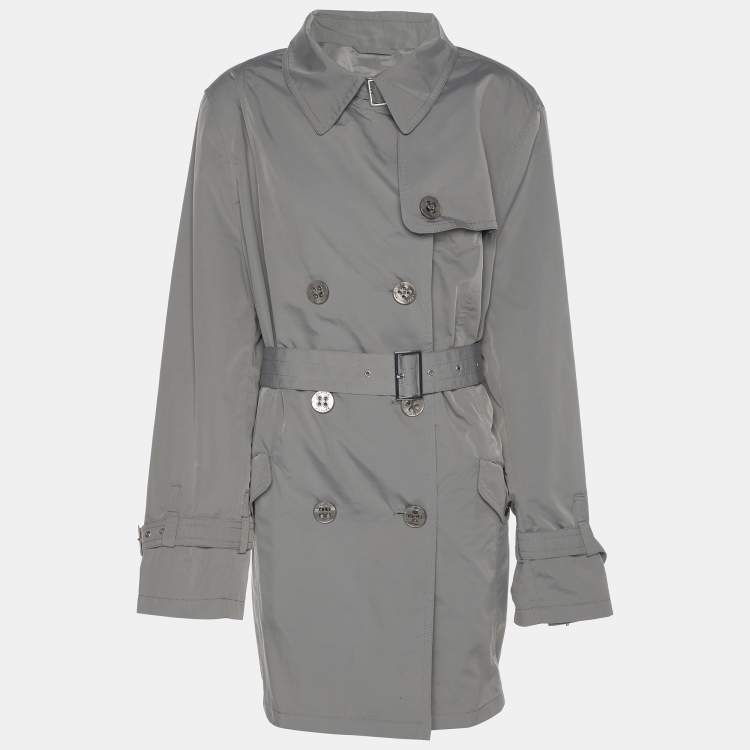 Pre Owned Basler Grey Nylon Belted Double Breasted Trench Coat XL