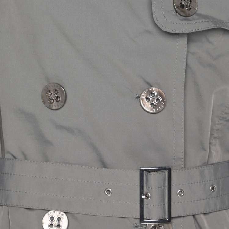 Pre Owned Basler Grey Nylon Belted Double Breasted Trench Coat XL