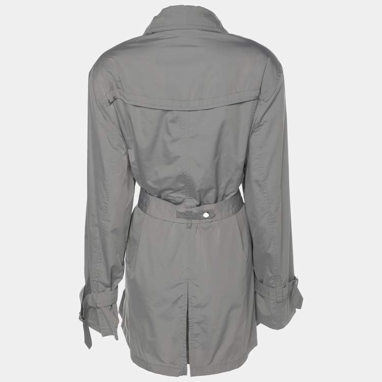 Pre Owned Basler Grey Nylon Belted Double Breasted Trench Coat XL