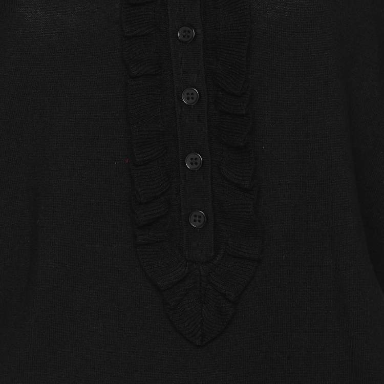Pre Owned Basler Black Stretch Knit Ruffle Detail Tops XL
