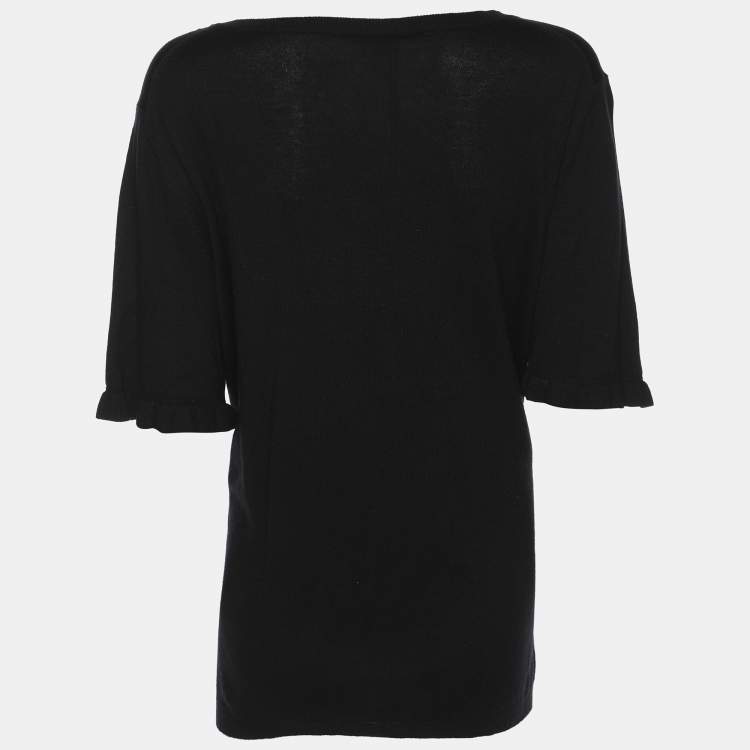 Pre Owned Basler Black Stretch Knit Ruffle Detail Tops XL