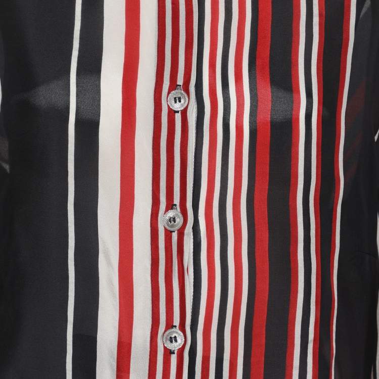 Pre Owned Basler Tricolor Stripe Chiffon 3/4 Sleeve Shirt XL