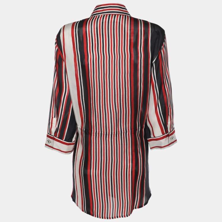 Pre Owned Basler Tricolor Stripe Chiffon 3/4 Sleeve Shirt XL