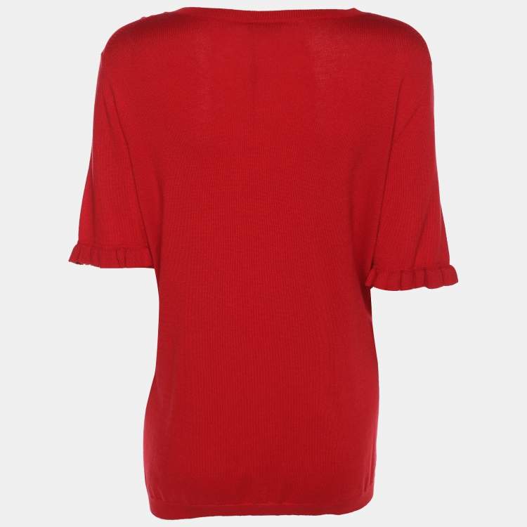 Pre Owned Basler Red Stretch Knit Ruffle Details Tops XL
