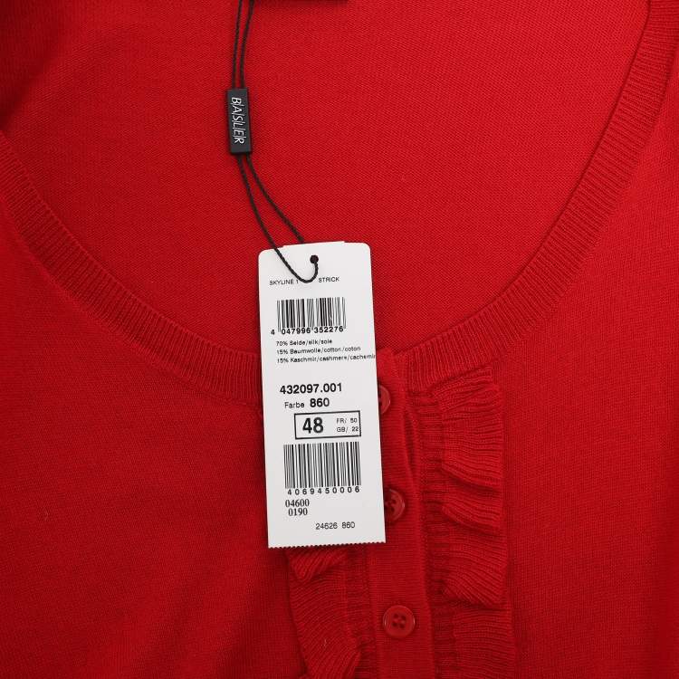 Pre Owned Basler Red Stretch Knit Ruffle Details Tops XL