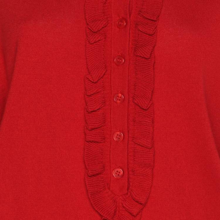 Pre Owned Basler Red Stretch Knit Ruffle Details Tops XL