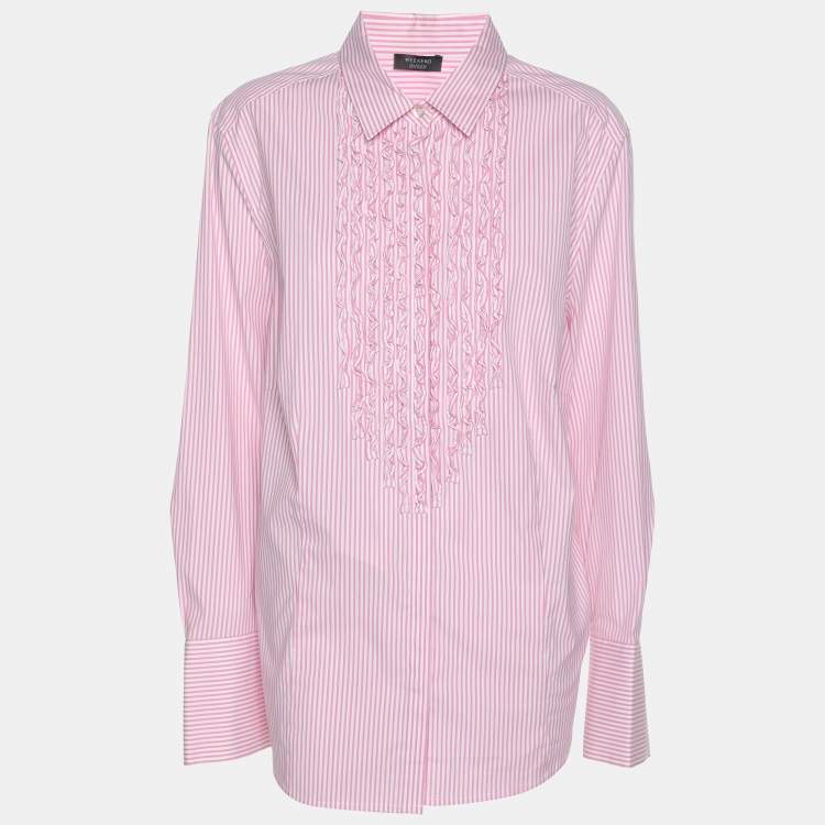 مملوكة مسبقًا Weekend by Basler Pink/White Striped Cotton Shirt XL