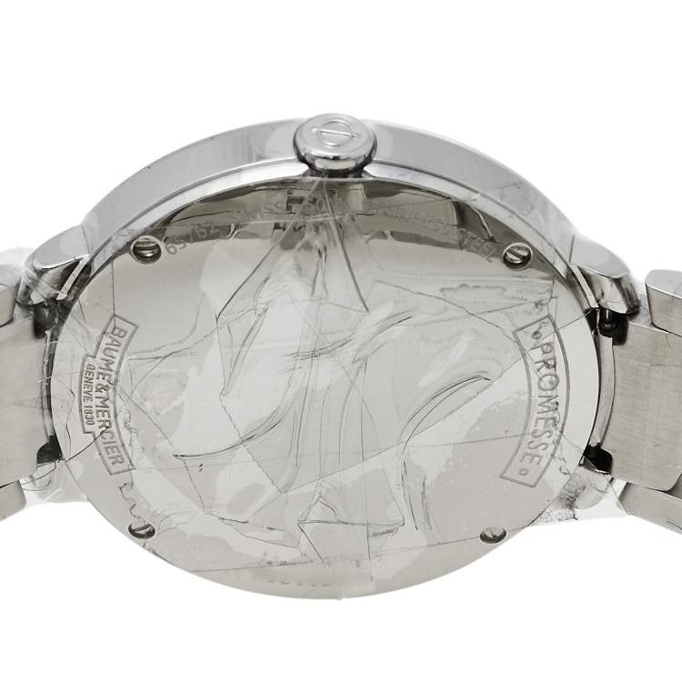 Pre Owned Baume & Mercier Silver Mother Of Pearl Stainless Steel Promesse 65762 Women's Wristwatch 34 mm