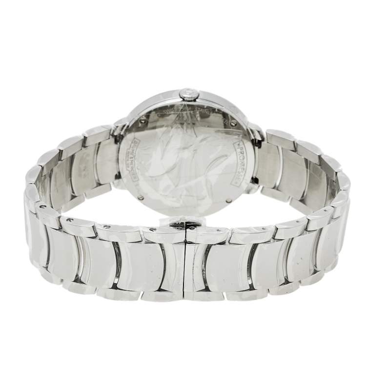 Pre Owned Baume & Mercier Silver Mother Of Pearl Stainless Steel Promesse 65762 Women's Wristwatch 34 mm