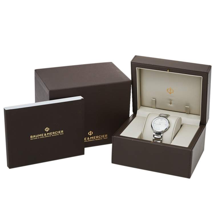 Pre Owned Baume & Mercier Silver Mother Of Pearl Stainless Steel Promesse 65762 Women's Wristwatch 34 mm