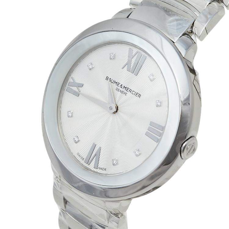 Pre Owned Baume & Mercier Silver Mother Of Pearl Stainless Steel Promesse 65762 Women's Wristwatch 34 mm