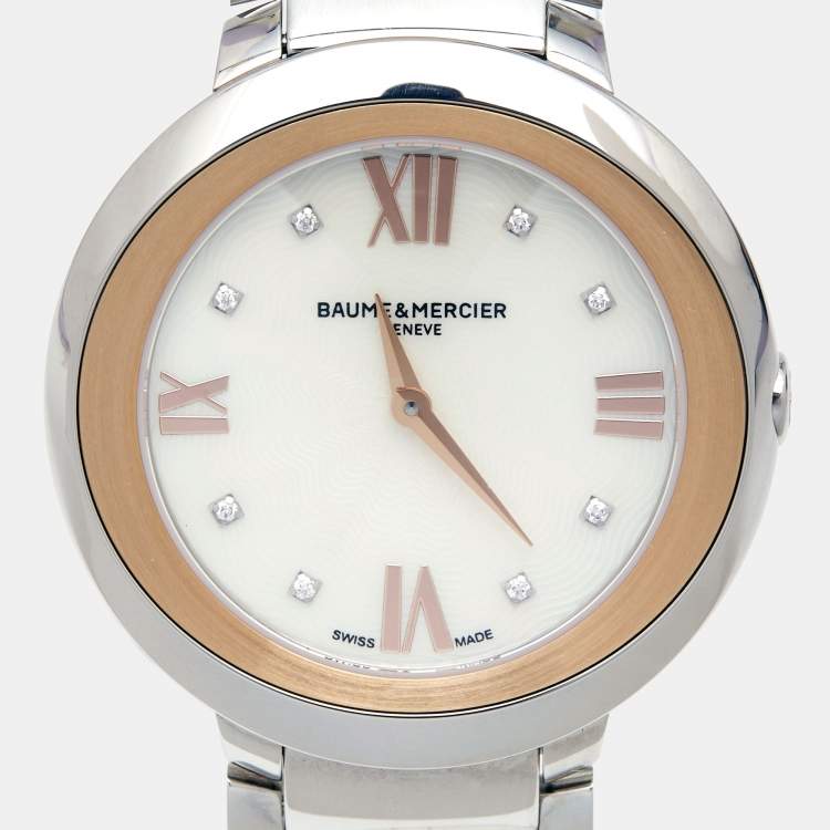 Pre Owned Baume & Mercier Mother of Pearl Two Tone Stainless Steel Promesse 10252 Women's Wristwatch 34 mm 