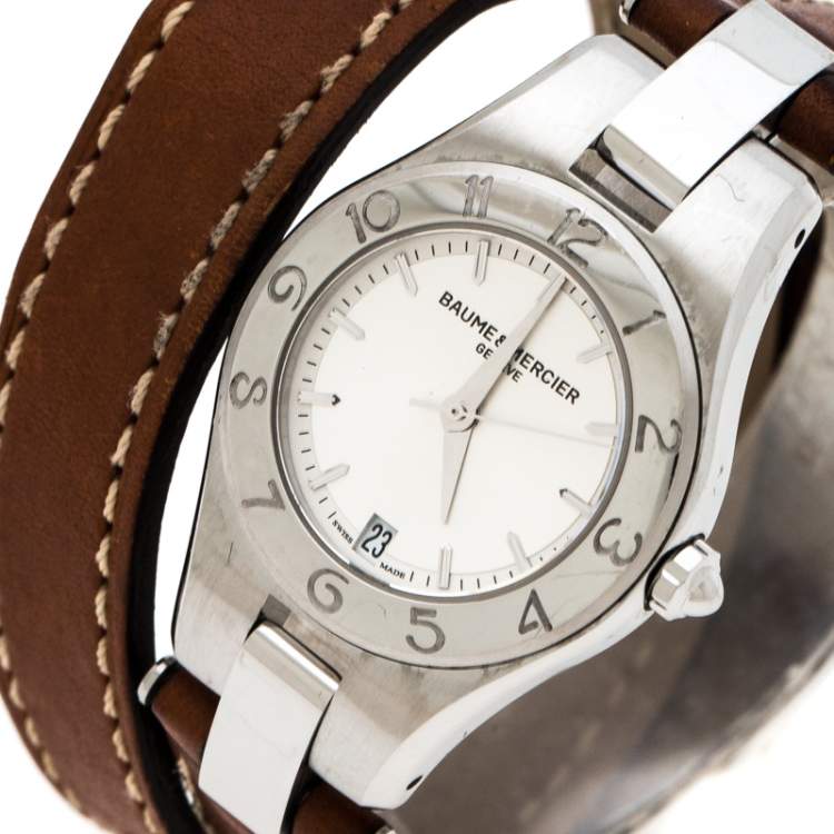 Pre Owned Baume & Mercier Silver Stainless Steel Linea 65690 Women's Wristwatch 27 mm