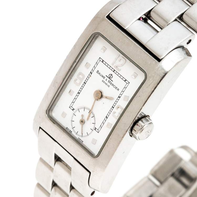Pre Owned Baume & Mercier White Stainless Steel Hampton MV045139 Women's Wristwatch 20MM