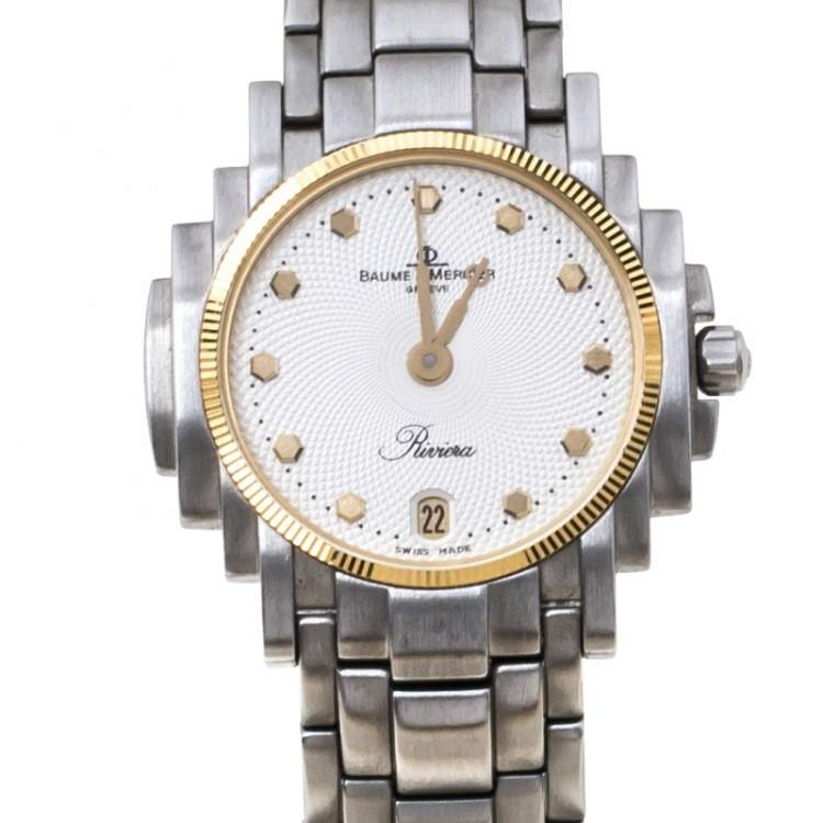 مملوكة مسبقًا Baume & Mercier White Two-Tone Stainless Steel Riviera 5236.018.3 Women's Wristwatch 26 mm