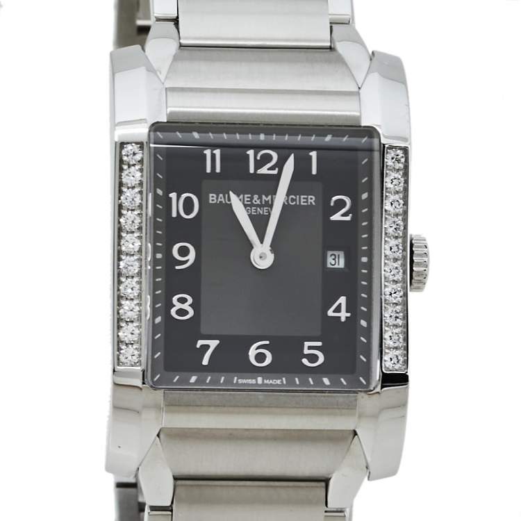 Pre Owned Baume & Mercier Black Stainless Steel Diamond 65694 Hampton Quartz Women's Wristwatch 27 MM