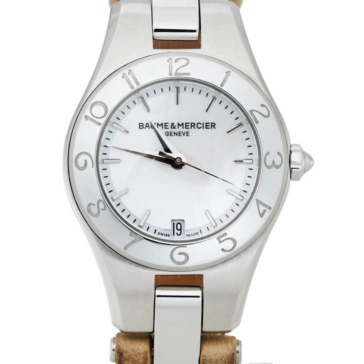Pre Owned Baume & Mercier White Stainless Steel Linea 65690 Women's Wristwatch 27 mm