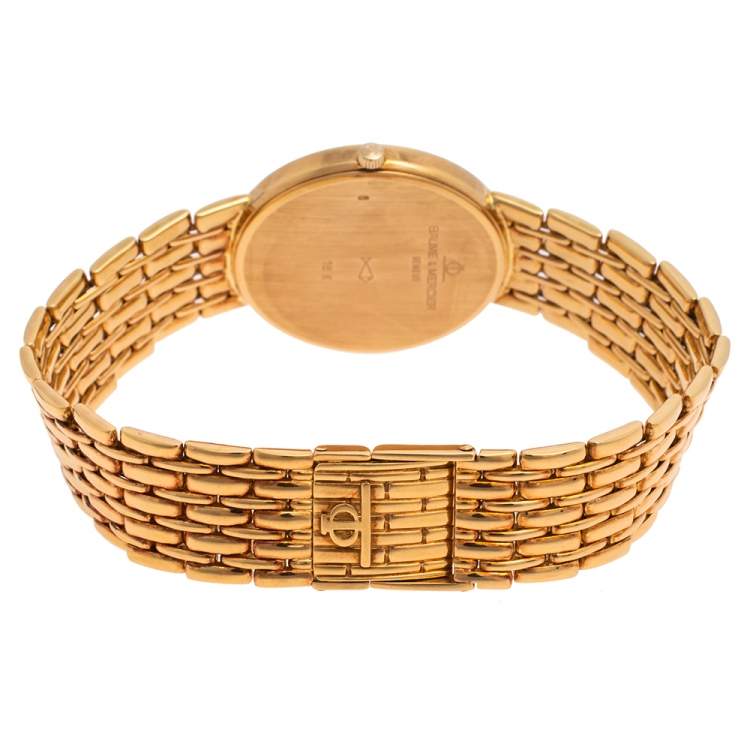 Pre Owned Baume & Mercier Mother Of Pearl 18k Yellow Gold Diamonds Classic 15156 988 Men's Wristwatch 32 mm