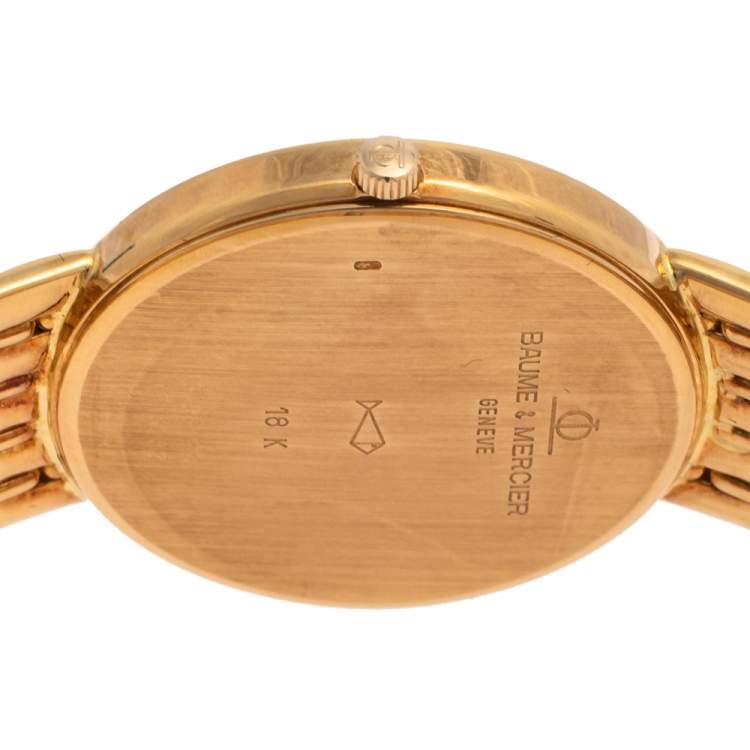 Pre Owned Baume & Mercier Mother Of Pearl 18k Yellow Gold Diamonds Classic 15156 988 Men's Wristwatch 32 mm